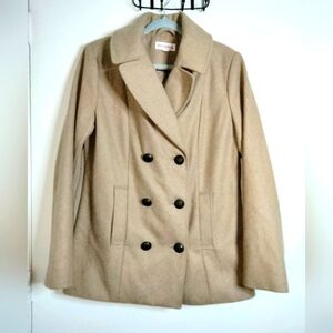 Merona (Size L) Beige/Tan  Double-breasted Button Front Wool Blend Peacoat